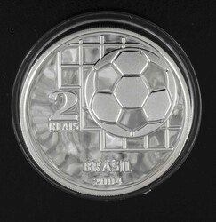 Brasilien 2004, 2 Reals Silbermünze "100 Jahre FIFA". Durchmesser: ...