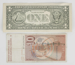Schweiz / USA, 1 x 10 Franken und 1 x 1 Dollar, St. Louis.  ...
