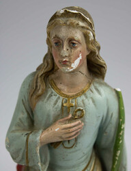 antike Keramik Statue "Heilige Barbara" mit Beschädigungen und ...