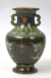 Japanische Cloissoné Vase, Messing mit Emaille Malerei "Drachen und ...