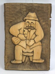 Flachrelief aus Holz, wohl chinesischer alter Mann. Maße: Höhe ca. ...