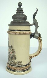 Bierkrug "Dein Wohl" mit Daumendrücker, reichlich verziert. Höhe ca ...
