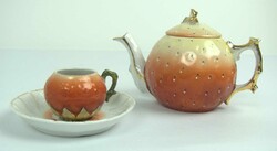 kleines Teeservice aus glasierter Keramik im Orangen Design, ...