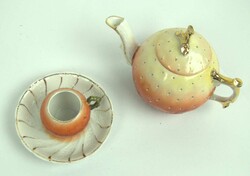 kleines Teeservice aus glasierter Keramik im Orangen Design, ...