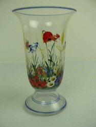 Glasvase mit handgemalten Wildblumenmotiv und blauem Rand. Höhe ca. ...