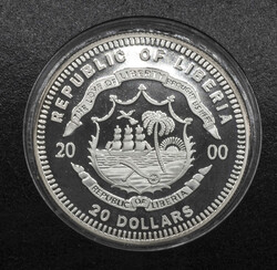 Liberia 2000, 20 Dollar - Silbermünze "Helsinki", KM 20, gekapselt, ...