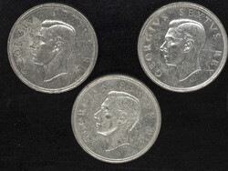 Südafrika 1952, 3 x 5 Shillings- Silbermünzen "Segelschiff", ...