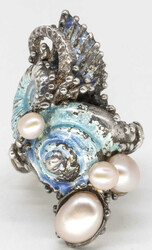 Silberring 925, besetzt mit Perlen. Ringgröße: 52.Automatically ...