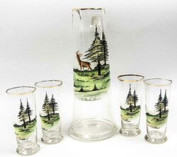 Antike Glaskrug, handbemalt mit Hirschmotiv. Höhe der Karaffe ca. 32 ...