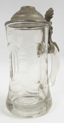 Glass beer stein with pewter lid, in age-related condition. Height ...