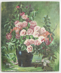 E. Green, Ölgemälde auf Leinwand, Rosenstrauß, links unten ...
