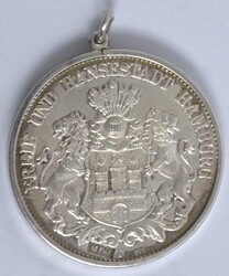 5 Mark Hamburg 1904, Nachprägung 1979, 999er Silber. Gehenkelt.