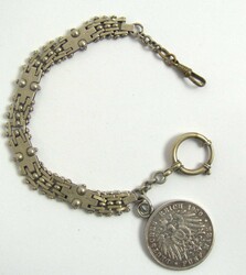 Uhrenkette, Metall, mit Münze DR Fünf Mark, 1900, Silber. Länge ca ...