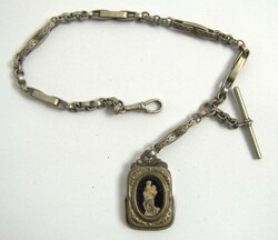 Uhrenkette um 1880 mit religiösem Andachtsbild, dieses aufstellbar. ...