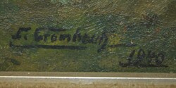 Ölgemälde auf Platte "Landschaftsmalerei mit Kuhherde am Bachlauf" ...