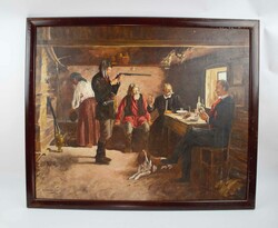 Ölgemälde auf Platte "Holzfällerhütte" nach einem Gemälde von ...