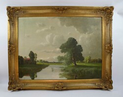 Josef Mühlbeck (1878-1948) Ölgemälde auf Leinwand "Flusslandschaft ...
