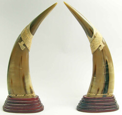 1 Paar handgeschnitzte chinesische Büffelhörner, kunstvoll ...