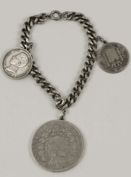 antikes Münzarmband, Silber mit 3 Münzen 1x 5 Lire Umberto 1874, 1x ...