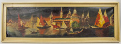 Oil painting on canvas, "Oriental Harbor", unsigned. Framed. ...