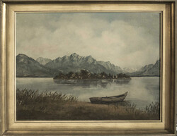 H. v. Waldeck, painting on panel, "Village by the Lake", signed lower ...