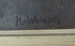 H. v. Waldeck, painting on panel, "Village by the Lake", signed lower ...
