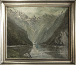 H. v. Waldeck, painting on panel, "Mountain scenery with lake", ...