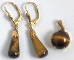 Jewelry set, 925 sterling silver set with tiger's eye. Consisting of ...