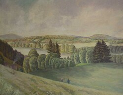 Rudi Müllers. Ölgemälde auf Leinwand "Landschaftspanorama mit ...