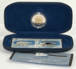 Kanada 2 Dollar Münze "Polar Bär 2000" im Proof-Set mit Briefmarken ...