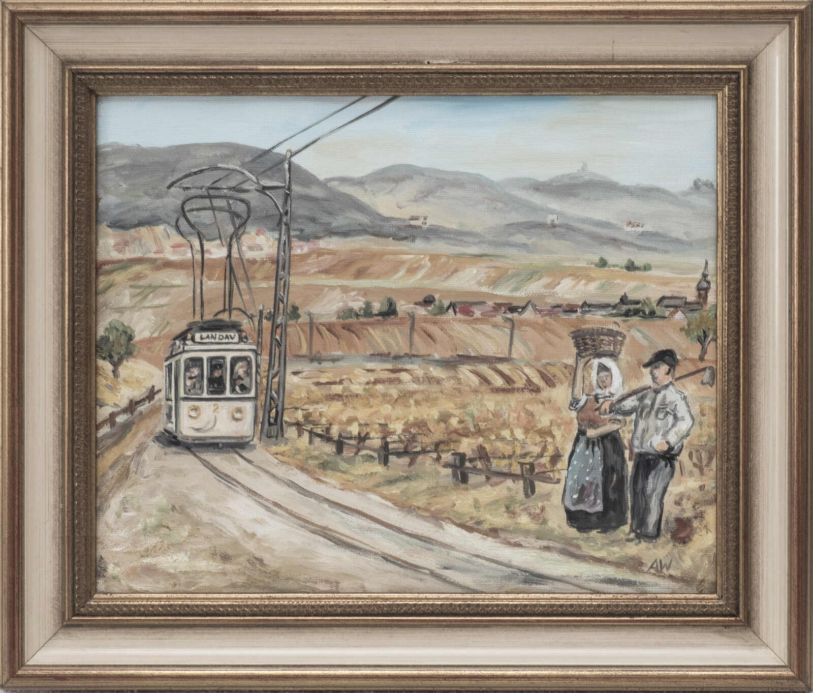 Alois Wintergerst, Ölgemälde "Alte Straßenbahn zwischen Edenkoben ...
