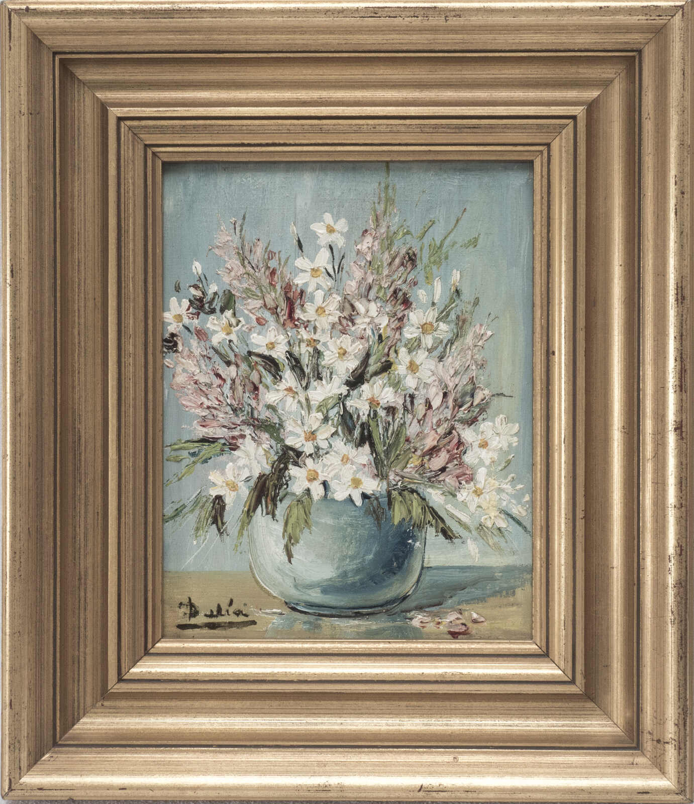 Blumenstillleben, Ölgemälde auf Leinwand im Prunkrahmen. Links ...