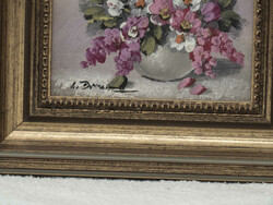 Zwei Ölgemälde - Miniaturen, "Blumenstillleben". Links unten ...