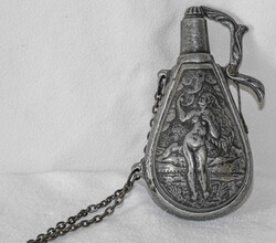 Pulverflasche, Metall mit Ornamenten, Federverschluss, Höhe: ca. 15 ...