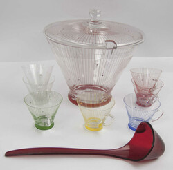 Colorful vintage glass punch bowl set, 1950s. Consisting of 1 punch ...