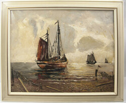 H. Simel, Ölgemälde auf Leinwand, Boote im Hafen, gerahmt. Maße ...