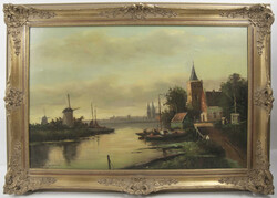 Ölgemälde auf Leinwand "niederländische Flusslandschaft mit ...