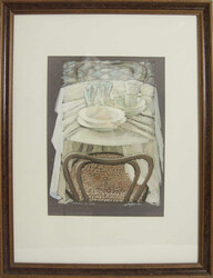 Lutz Raffel (1943-), Mischtechnik, "Frühstück für 2", rechts unten ...