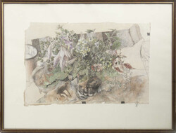 Horst Janssen, Reproduktion "Grünen Stillebens" hinter Glas gerahmt. ...