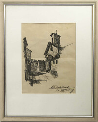 Eschbach, Zeichnungl auf Papier, Dorfansicht, rechts unten signiert. ...