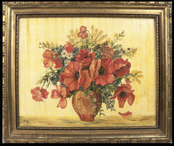 F. Himmes, Öl auf Platte, Mohnblumen, gerahmt. Links unten signiert. ...