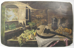 Ölgemälde auf Malkarton "Stillleben mit Früchten und Mandoline" ...