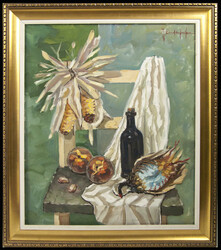 Jaume Escolá Larriba. Ölgemälde auf Leinwand "Cadira amb flors - ...