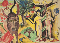 abstrakte Malerei auf Malkarton, beidseitige Ansicht. Vorderseite ...