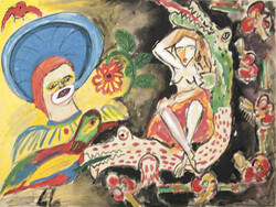 abstrakte Malerei auf Malkarton, beidseitige Ansicht. Vorderseite ...