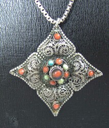 Necklace with pendant, 925 sterling silver, set with various ...