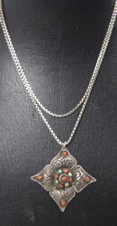 Necklace with pendant, 925 sterling silver, set with various ...