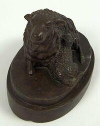 Tierskulptur bronziert "Schaf mit Lamm", Länge ca. 18 cm, Breite ca. ...