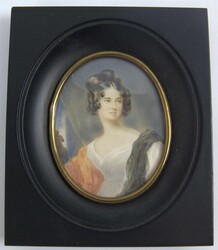 Miniaturmalerei in ebonisiertem Rahmen "Damenportrait". Höhe mit ...