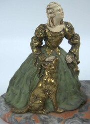 French table lamp, 1920s, depicting a woman with a dog, on a marble ...